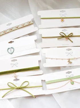 饰品项圈蝴蝶结锁骨链Choker颈链项链软妹绿色桃心森系颈带