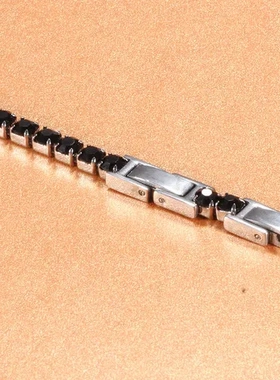 镶锆双扣网球手链3MM链个性可调节可拆卸简约不锈钢钛钢时尚