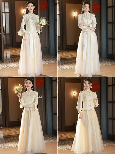 Платье подружки невесты, вечернее платье, юбка, ципао, летний лонгслив, китайский стиль, изысканный стиль