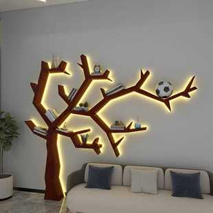 简约现代实木树形书架创意墙上落地置物架办公室客厅沙发后装 饰架