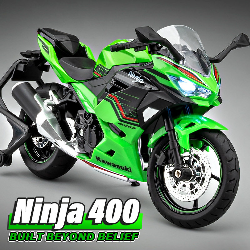 2025年新款华一112仿真川崎Ninja400合金摩托车模型赛车摆件男孩