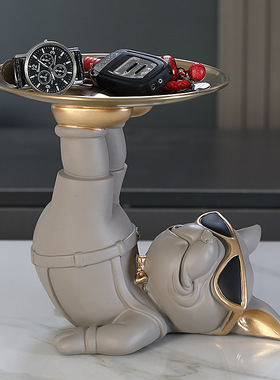 新款法斗犬摆件玄关柜放钥匙收纳托盘轻奢客厅进门家居桌面