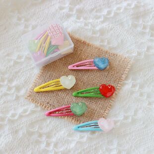 5个盒装/韩版儿童发夹彩色爱心方块水滴夹盒装边夹女童刘海夹配饰