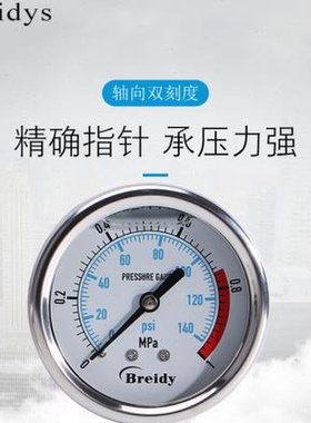 压力表YN100Z轴向耐震不锈钢气压油压液压高压真空压力表025mpa