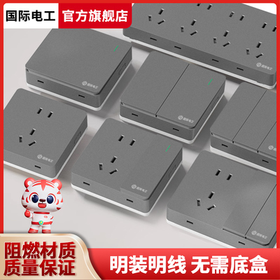 国际电工明装开关插座面板一开单控两开双控家用超薄墙壁明线开关