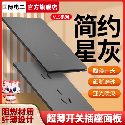 国际电工86型暗装超薄磨砂灰色开关插座面板家用多孔16a一开五孔