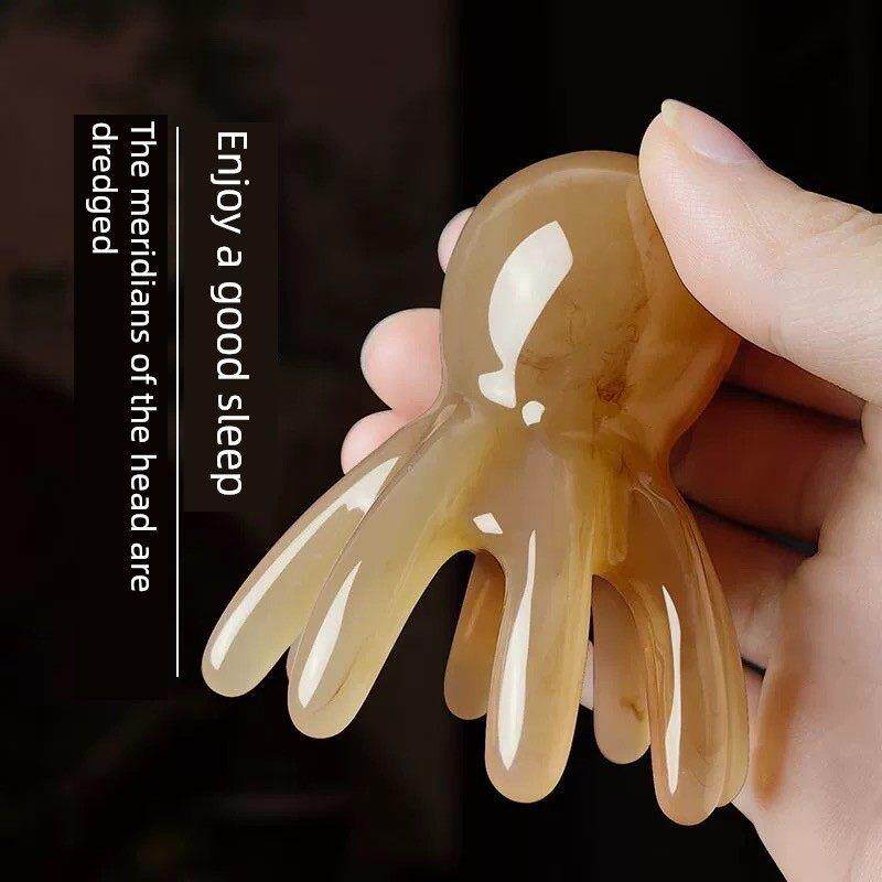 章鱼按摩梳头头皮经络穴位头部治疗章鱼按摩器便携式树脂洗发刷