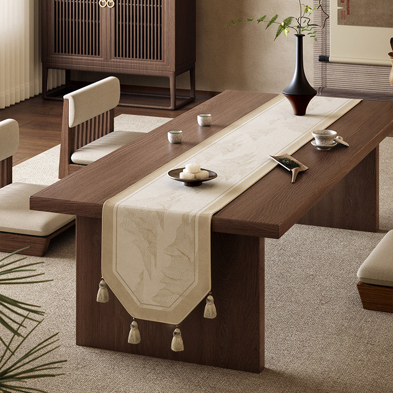 喜即侘寂风桌旗茶桌垫布中式禅意茶席台长条布轻奢高级感静庭山水,居家布艺,桌旗,淘宝优惠券,粉丝福利购,淘宝优惠卷