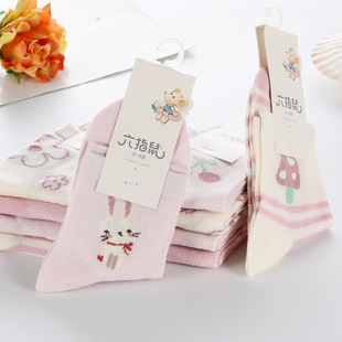 六指鼠女童袜子春夏季纯棉薄款儿童中筒网眼透气防臭小女孩花边袜