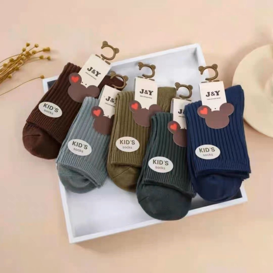 儿童袜100%纯棉男童女童袜子双针纯棉纯色不起球秋冬款学生中筒袜