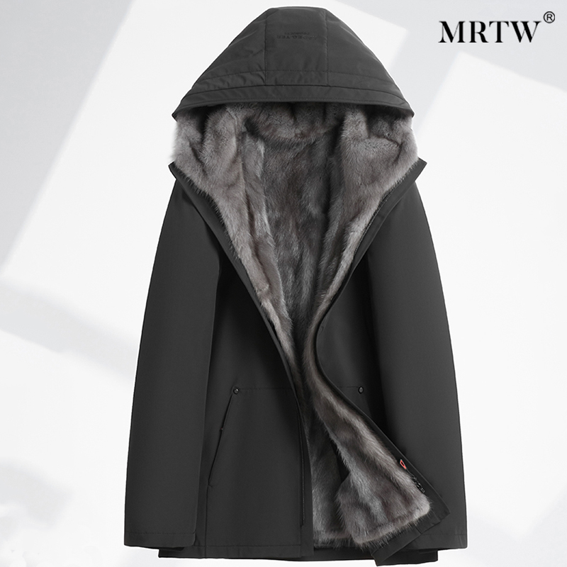 水貂内胆连帽皮毛一体派克服