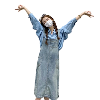 港风百搭休闲复古牛仔背带裙女