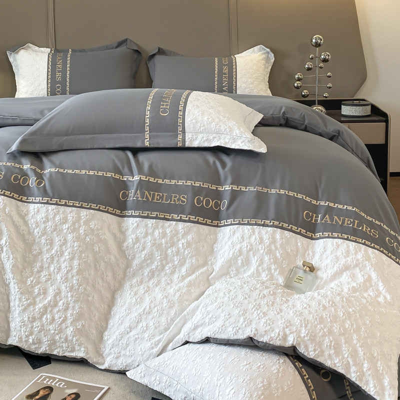 轻奢北欧风床上四件套民宿风七件套男士灰色床单被套学生宿舍三件