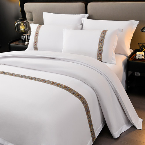 五星级酒店宾馆专用床上用品白色套件四件套民宿布草被套床单床笠