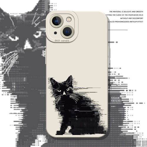 适用一加iqoo手机壳像素黑猫