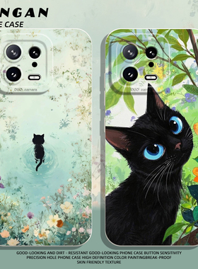 适用小米17promax手机壳15春日黑猫14pro新款13小清新12猫咪11红米k90k80k70k60k50k40s小猫note10春天turbo4