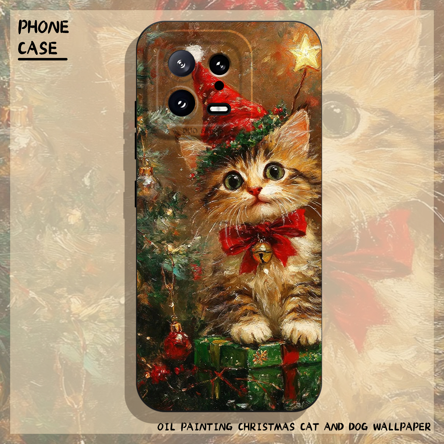 适用小米红米手机壳油画圣诞猫咪