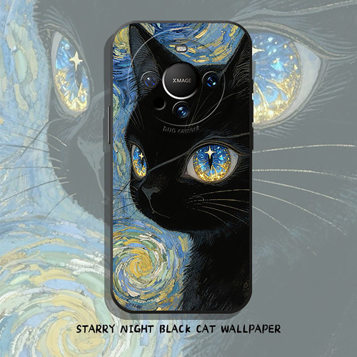适用华为mate系列手机壳星空黑猫