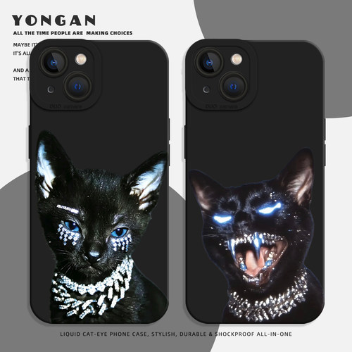 适用一加iqoo手机壳钻石黑猫