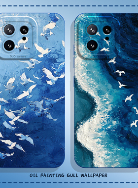 油画白鸥手机壳适用小米17promax蓝色15ultra艺术14pro/13/12/11红米k80k70k60k50k40s/k90/note10男turbo4/3