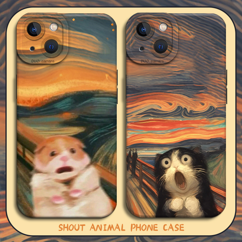 油画惊吓猫咪鼠鼠手机壳