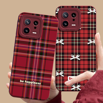 适用小米17promax手机壳15新款14pro格纹13复古12红色11红米k90k80k70k60k50k40高级感note10新年turbo4小众3