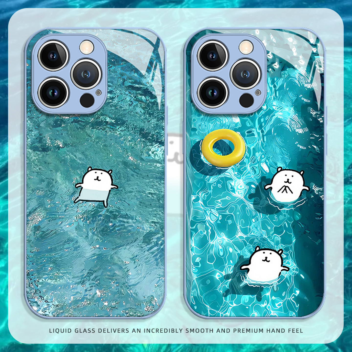 适用苹果17手机壳iphone16promax泳池自嘲熊15plus夏天14pro卡通13mini可爱12新款11玻璃8p夏日7情侣xs女xr/x
