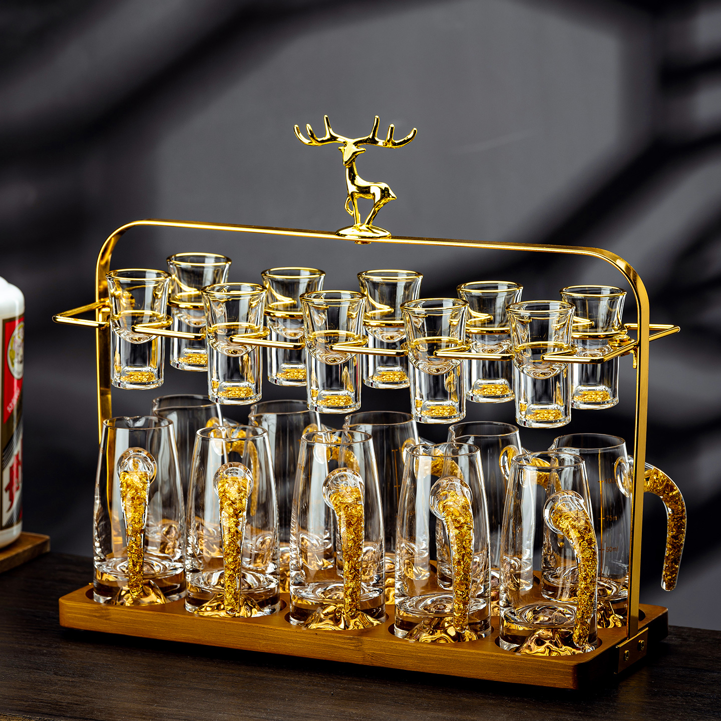 金箔水晶白酒杯套装轻奢高档