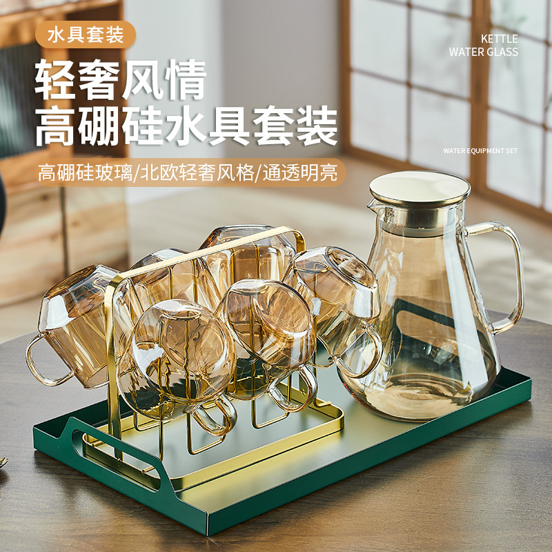 高硼硅玻璃杯带把耐热防爆家用客厅喝水杯子大容量茶杯冷水壶套装