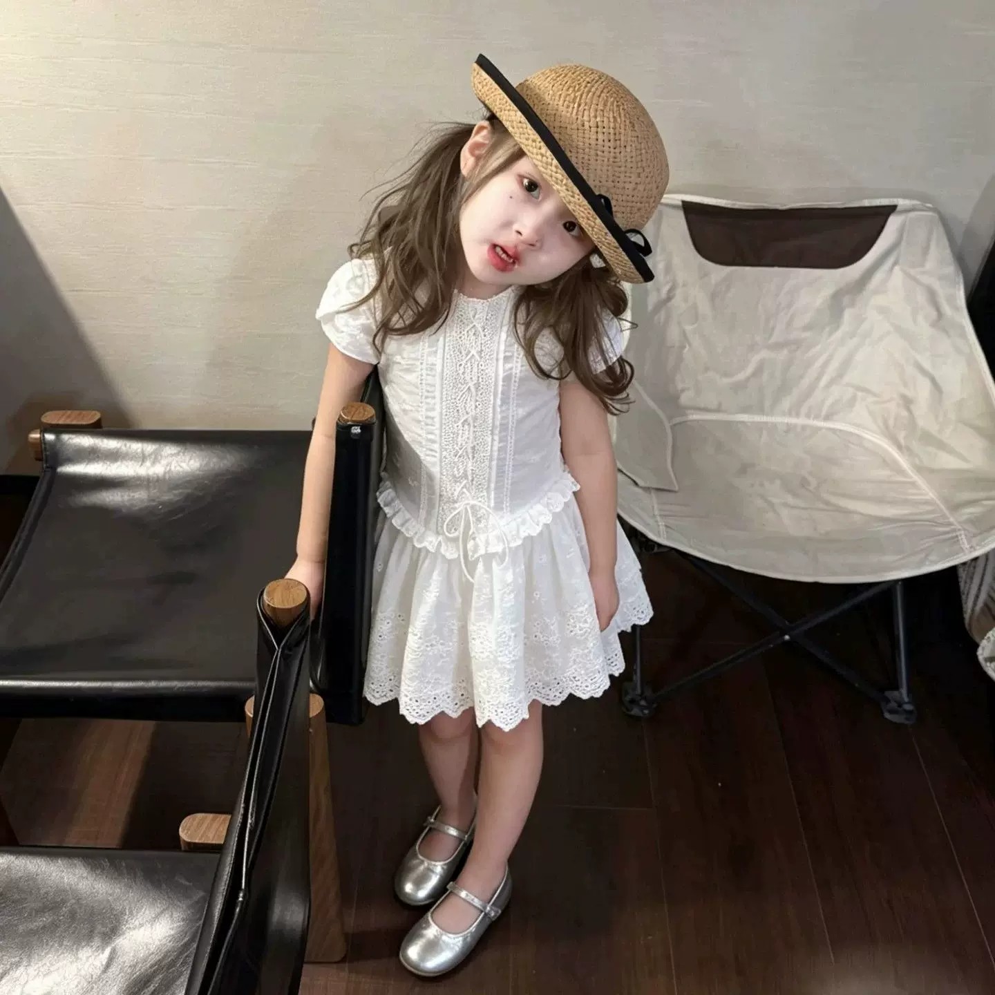 女童夏季气质娃娃领短袖衬衫裙子