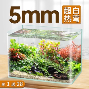 玻璃热弯透明鱼缸客厅中小型桌面创意金鱼草缸生态造景长方乌龟27