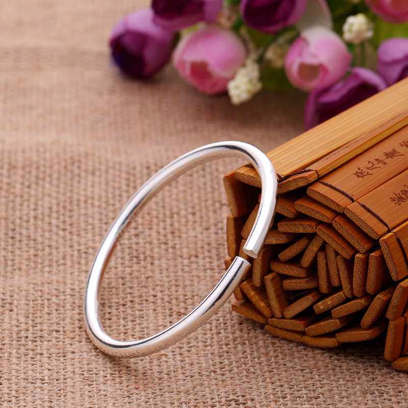 新款亘古999银手镯简洁经典大方圆条光面开口女款男款情侣银镯