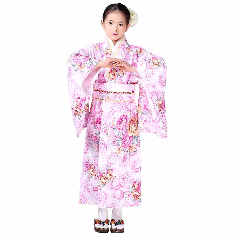 新款古装女日本传统服装儿童改良纯棉和服学生舞台演出表演服日式