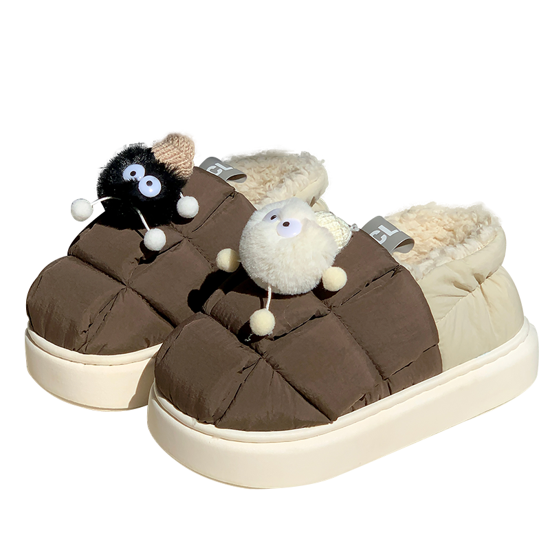 小煤球棉拖鞋女士冬季2025新款包跟外穿棉鞋厚底防水居家加绒可爱