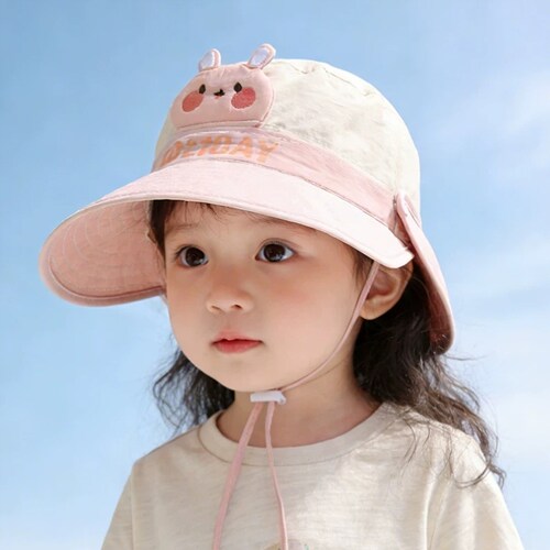 宝宝防晒帽沙滩儿童渔夫可拆卸披肩男女婴儿卡通大帽檐太阳遮阳帽