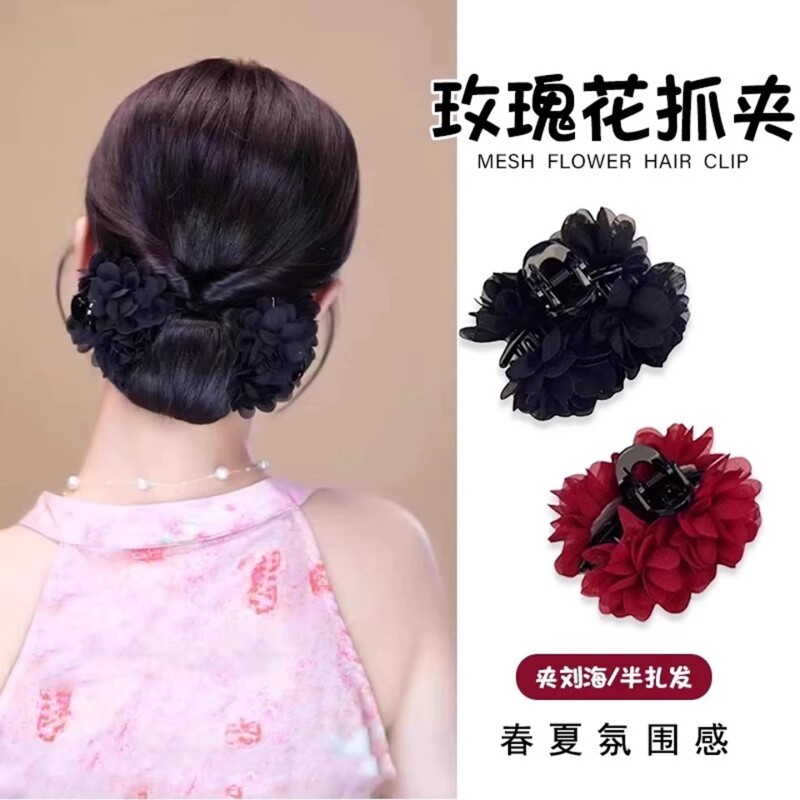 玫瑰花朵抓夹增发量高级感新款发卡2025夹子头花头饰高颅顶发夹女