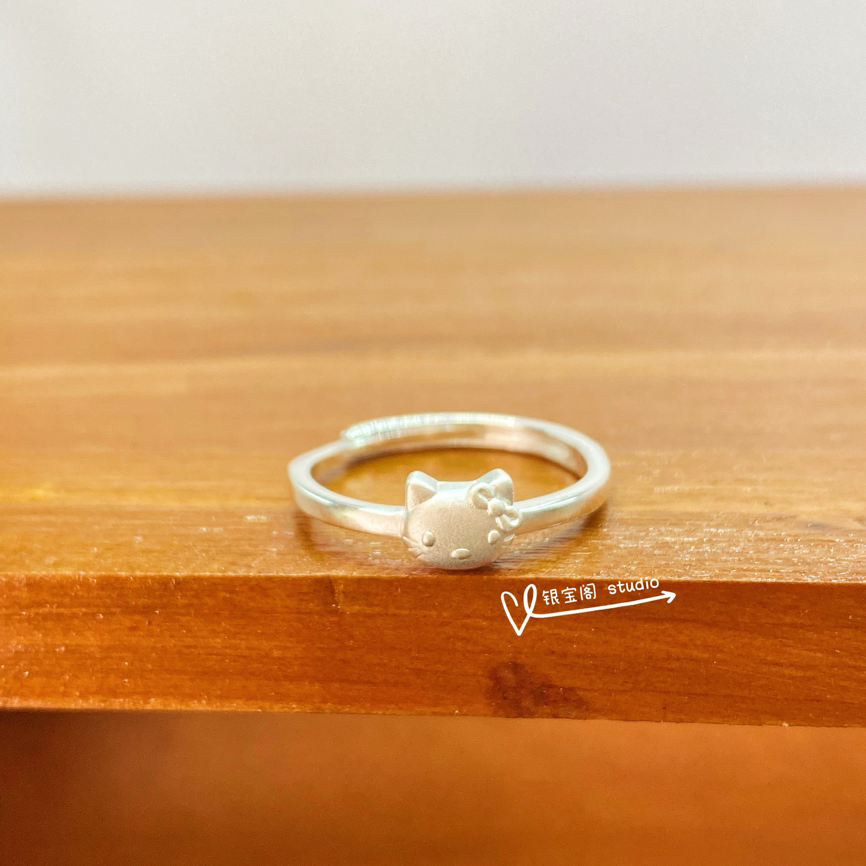足银990hellokitty纯银凯蒂猫戒指可爱甜美简约小众设计感新款