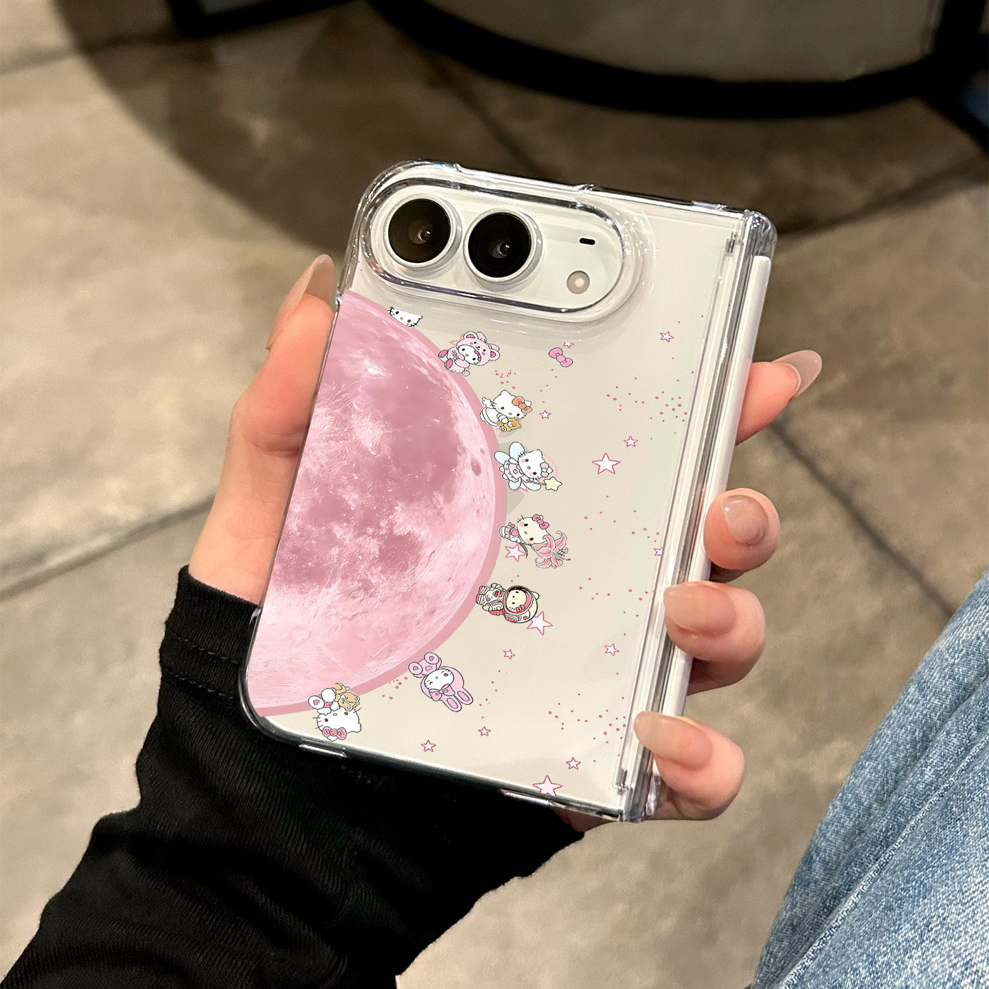 适用iphone duo手机壳新款苹果折叠屏保护套18duo创意卡通高级感小众可爱女duo粉色月球猫咪全包防摔透明外壳