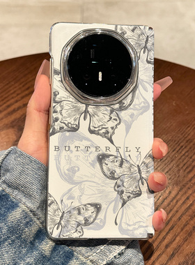 适用荣耀magicv5手机壳新款中轴皮套MagicV5折叠屏保护套黑色蝴蝶线条超火HOMOR高级感防摔v5男女款唯美全包