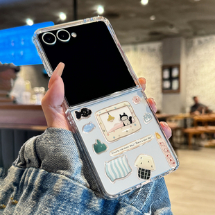 适用三星zflip7手机壳新款 可爱猫咪zflip6折叠屏保护套高级感galaxy全包防摔超薄透明外壳贴纸高端小众女超火