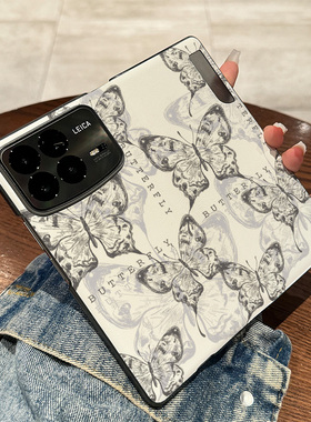 拾壳适用小米mixfold4手机壳时尚黑色线条蝴蝶mixfold3新款翻盖皮套MIX高级感保护套fold4女款防摔fold轻奢风