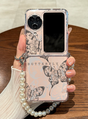 拾壳适用OPPOfindn3flip手机壳黑色蝴蝶线条findn3新款折叠屏高级感OPPO全包防摔透明保护套flip小众女款时尚