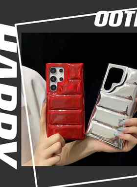 适用三星S25手机壳极光镜面羽绒服z filp6漆面s23 ultra半包日韩z filp5腕带保护套s24气垫炫彩filp3防摔软女