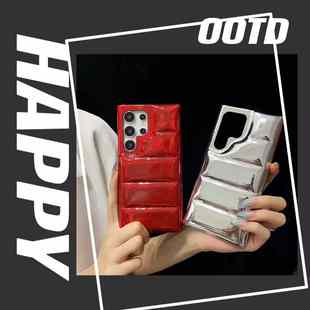 适用三星S25手机壳极光镜面羽绒服z filp6漆面s23 ultra半包日韩z filp5腕带保护套s24气垫炫彩filp3防摔软女
