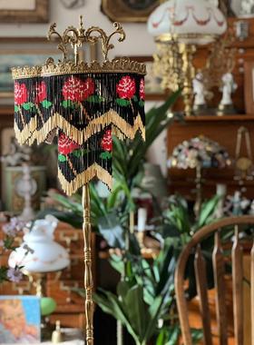 法式中古风黄铜手工串珠落地灯装饰摆件家居软装复古小众复古灯具