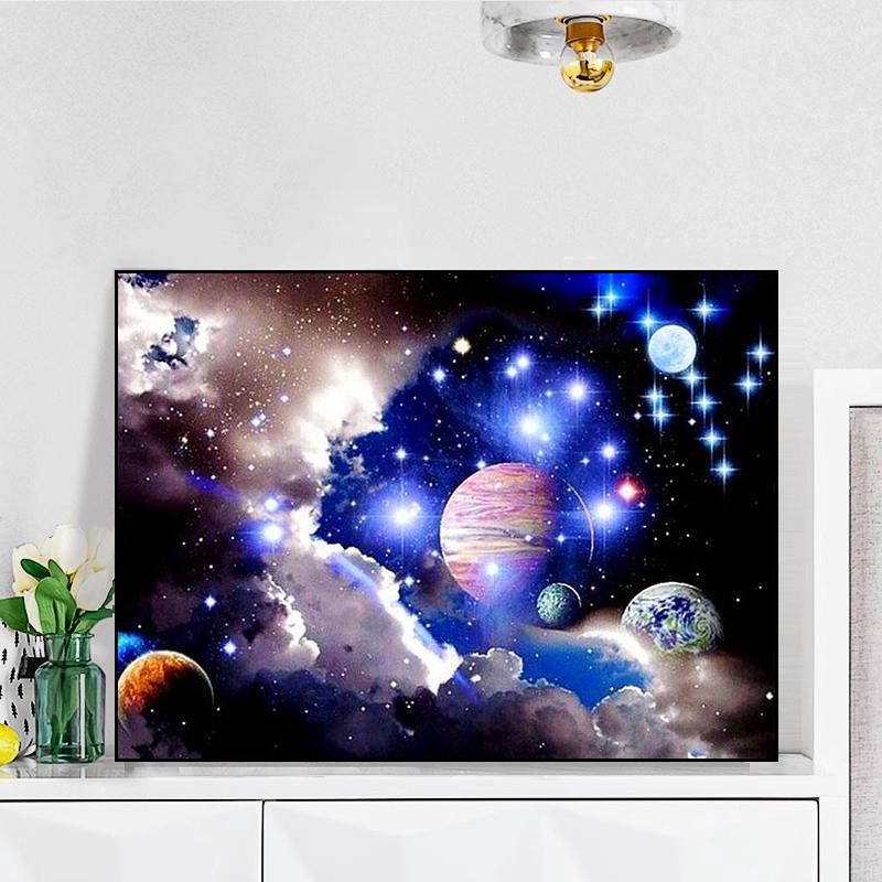 梦幻太空星球风景钻石画2024新款客厅儿童卧室5d点贴钻十字绣满钻
