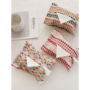 斯堪的纳维亚简单的彩色编织纸巾袋棉和亚麻家庭织物客厅纸巾盒覆