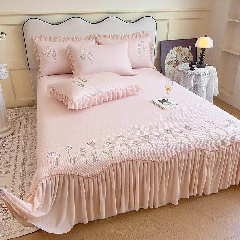 A类母婴级PE冰豆豆凉席床盖三件套夏天夏季冰丝软席子床裙款蓝色,床上用品,冰丝席,淘宝优惠券,粉丝福利购,淘宝优惠卷