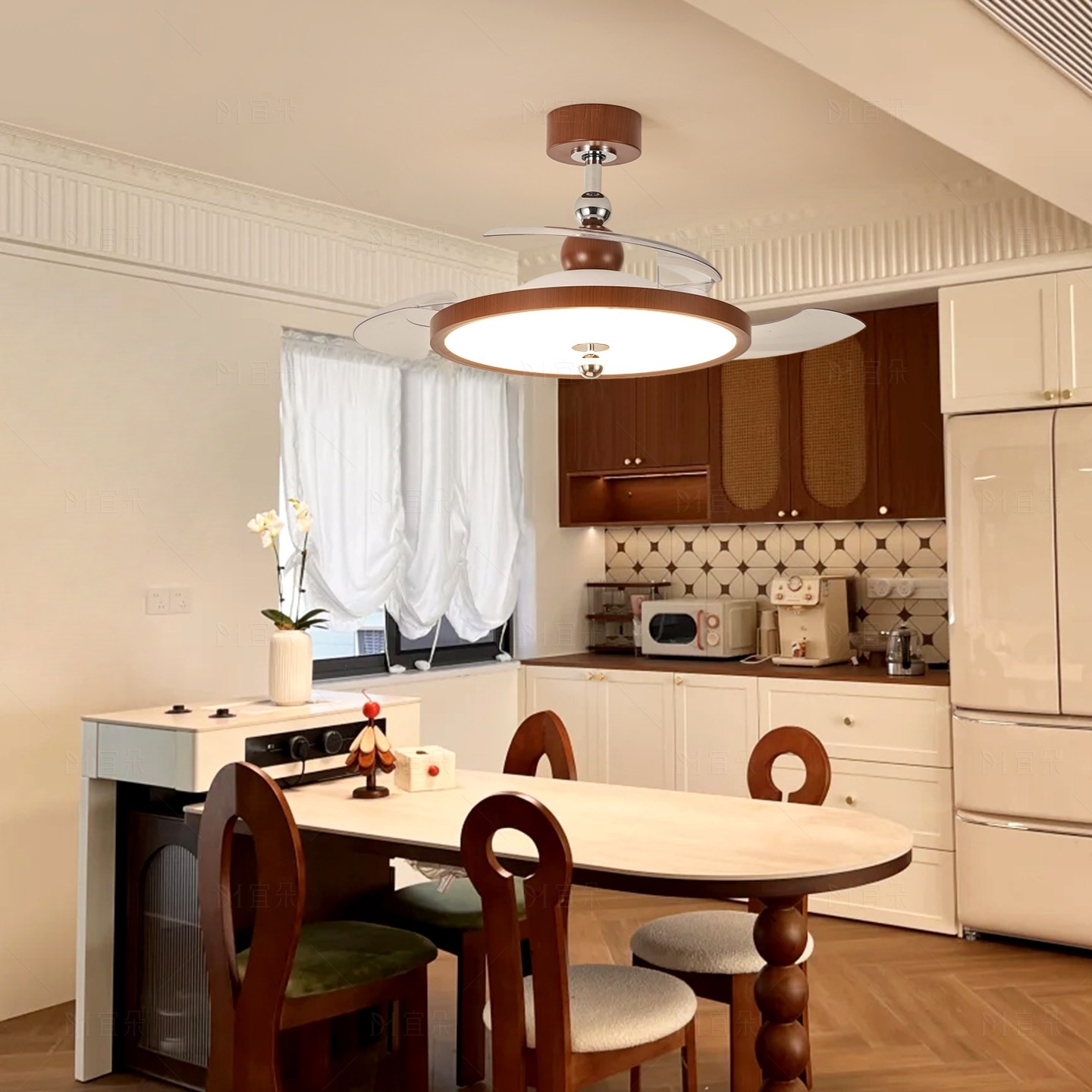 中古奶油餐厅风扇吊灯一体2025新室吊扇吸顶灯具型复古高级隐形卧,家装灯饰光源,风扇灯,淘宝优惠券,粉丝福利购,淘宝优惠卷