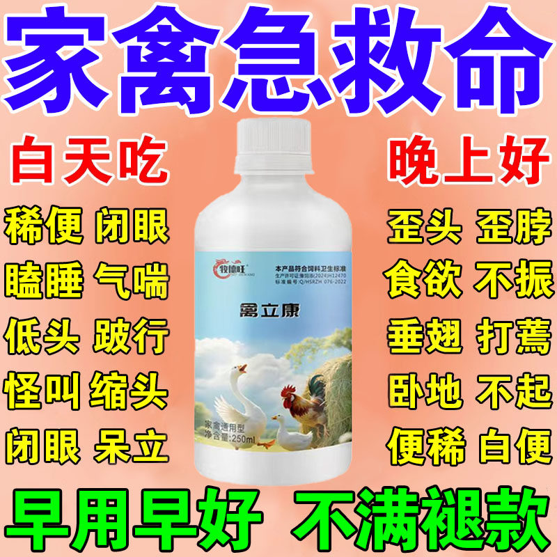 养鸡专用稀白便呆立精神不振歪头鸡鸭鹅鸽救命特效通用药正品大全